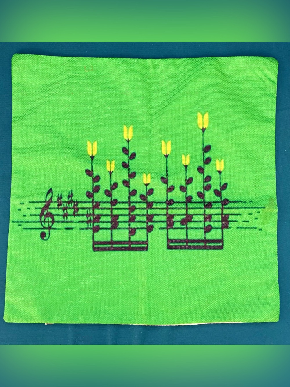 Green Music Note Floral Pillow Cover NWOT